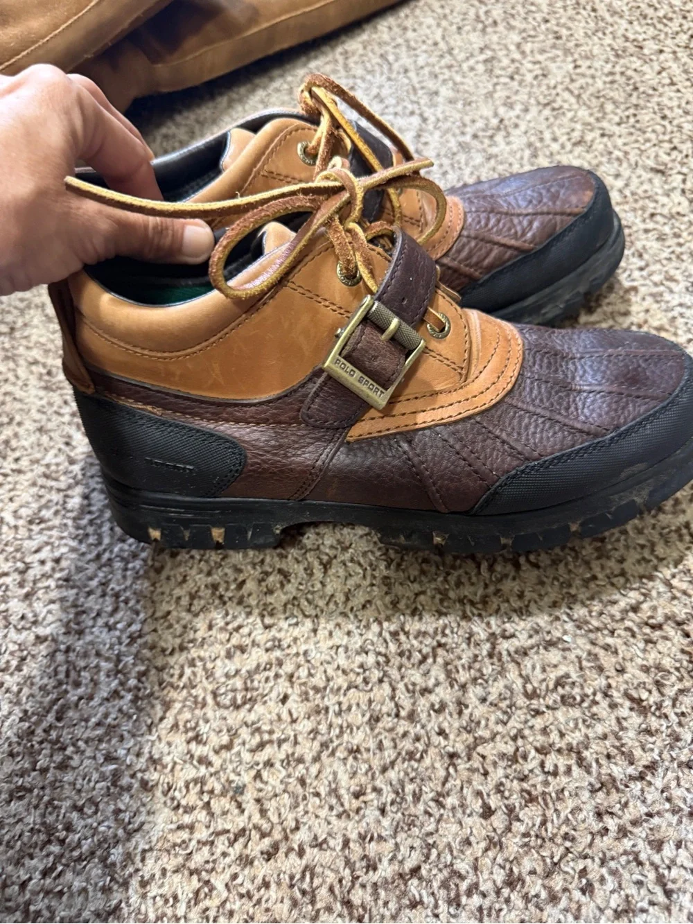 Vintage Y2K Polo by Ralph Lauren Brown and Tan Women's Duck Boots